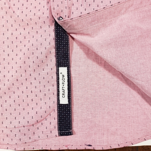 Craft & Flow Pink Navy Blue Flip Cuff Button Up Shirt XL Short Sleeve Casual NWT - Picture 6 of 12